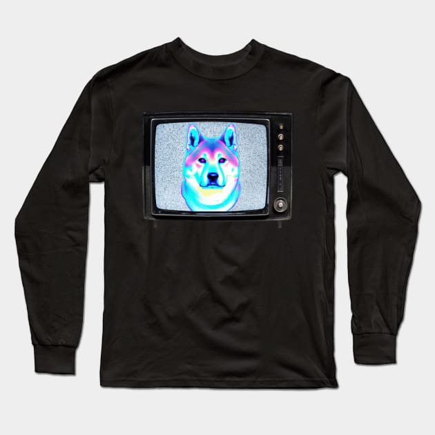 Vaporwave Shiba Inu in Television Long Sleeve T-Shirt by Trip Tank